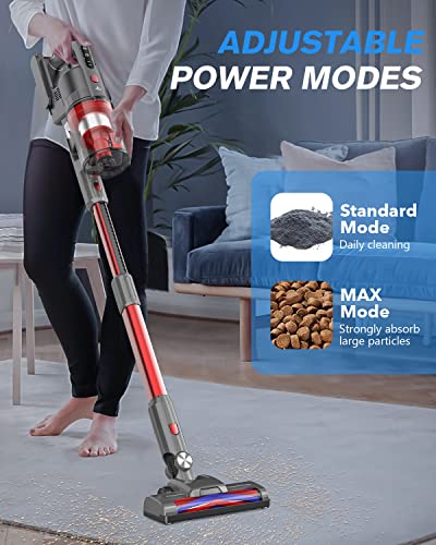 Fykee Cordless Vacuum Cleaner, Cordless Vacuum and 80,000 PRM Brushless Motor, Stick Vacuum Cleaner with Large Detachable Battery up to 35 mins Run Time (Grey Red) - Image 5