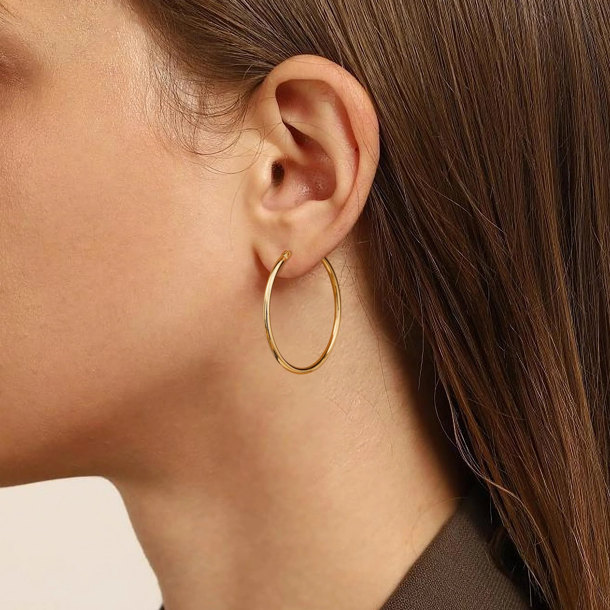 Gacimy Gold Hoop Earrings for Women, 14K Gold Plated Hoops with 925 Sterling Silver Post, Yellow Gold 40mm Medium - Image 5