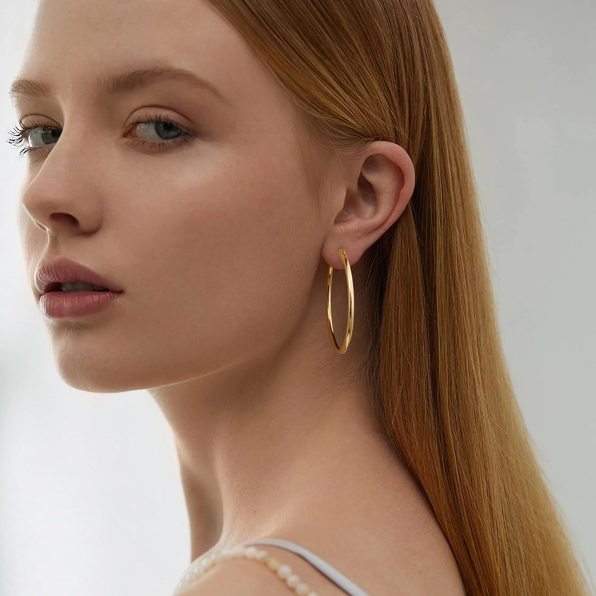 Gacimy Gold Hoop Earrings for Women, 14K Gold Plated Hoops with 925 Sterling Silver Post, Yellow Gold 40mm Medium - Image 6