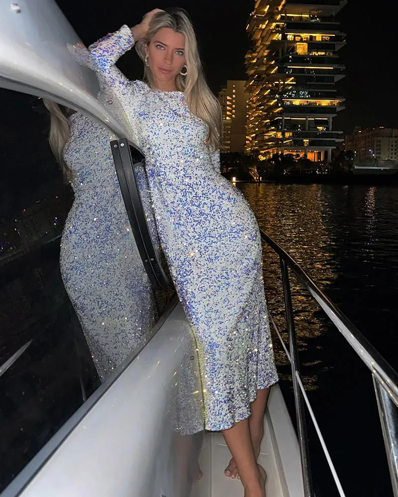 GACVGA Fashion Sequined Party Slim Midi Dress For Women 2025 Autumn Winter Elegant Long Sleeve Sexy Bodycon Evening Dresses - Image 20