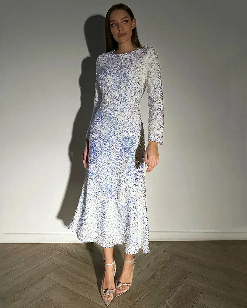 GACVGA Fashion Sequined Party Slim Midi Dress For Women 2025 Autumn Winter Elegant Long Sleeve Sexy Bodycon Evening Dresses - Image 21
