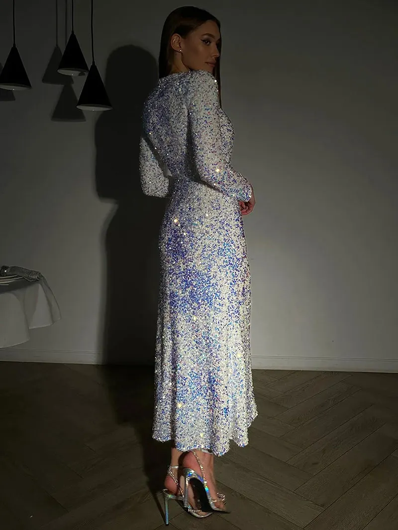 GACVGA Fashion Sequined Party Slim Midi Dress For Women 2025 Autumn Winter Elegant Long Sleeve Sexy Bodycon Evening Dresses - Image 23