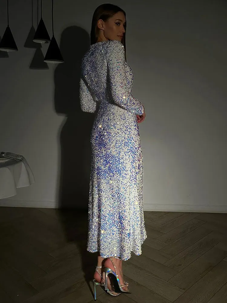 GACVGA Fashion Sequined Party Slim Midi Dress For Women 2025 Autumn Winter Elegant Long Sleeve Sexy Bodycon Evening Dresses - Image 6