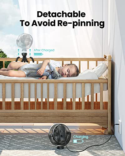 Gaiatop Mini Portable Stroller Fan, Battery Operated Small Clip on Fan, Detachable 3 Speed Rechargeable 360° Rotate Flexible Tripod Cooling Fan for Car Seat Crib Treadmill Travel Black - Image 6