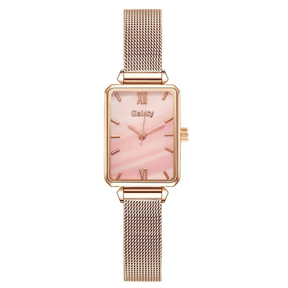 Gaiety Brand Women Watches Fashion Square Ladies Quartz Watch Bracelet Set Green Dial Simple Rose Gold Mesh Luxury Women Watches - Image 10