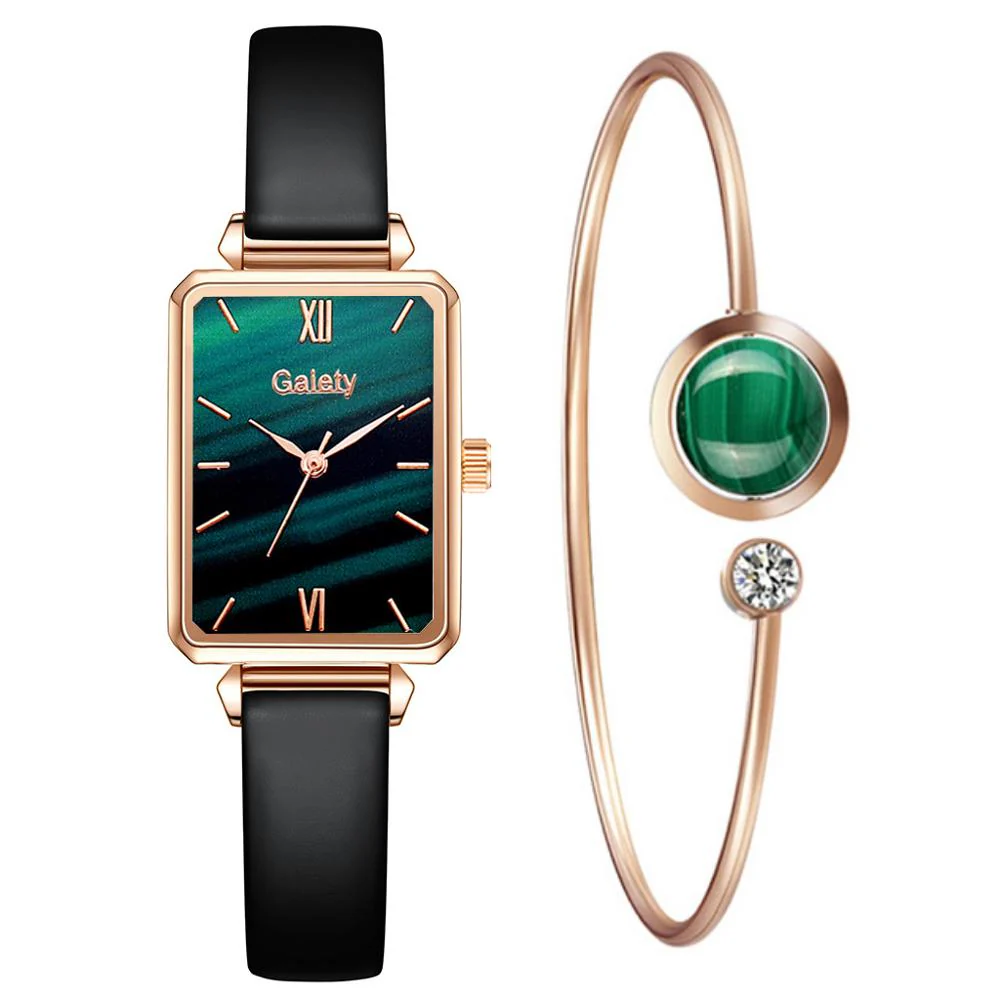 Gaiety Brand Women Watches Fashion Square Ladies Quartz Watch Bracelet Set Green Dial Simple Rose Gold Mesh Luxury Women Watches - Image 11
