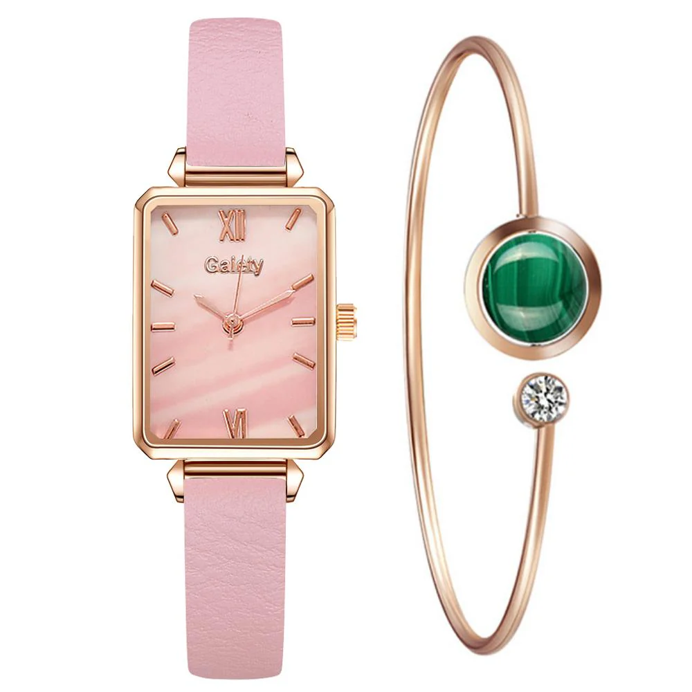 Gaiety Brand Women Watches Fashion Square Ladies Quartz Watch Bracelet Set Green Dial Simple Rose Gold Mesh Luxury Women Watches - Image 12