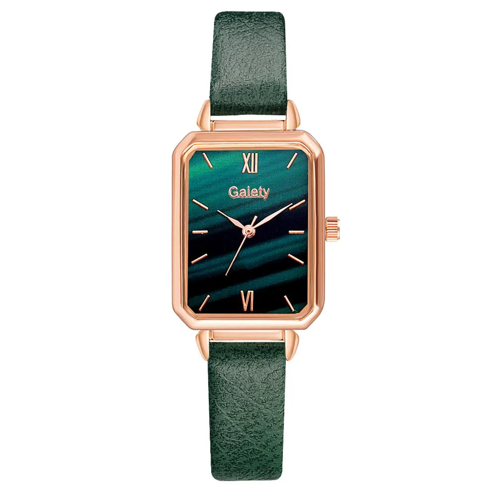 Gaiety Brand Women Watches Fashion Square Ladies Quartz Watch Bracelet Set Green Dial Simple Rose Gold Mesh Luxury Women Watches - Image 14