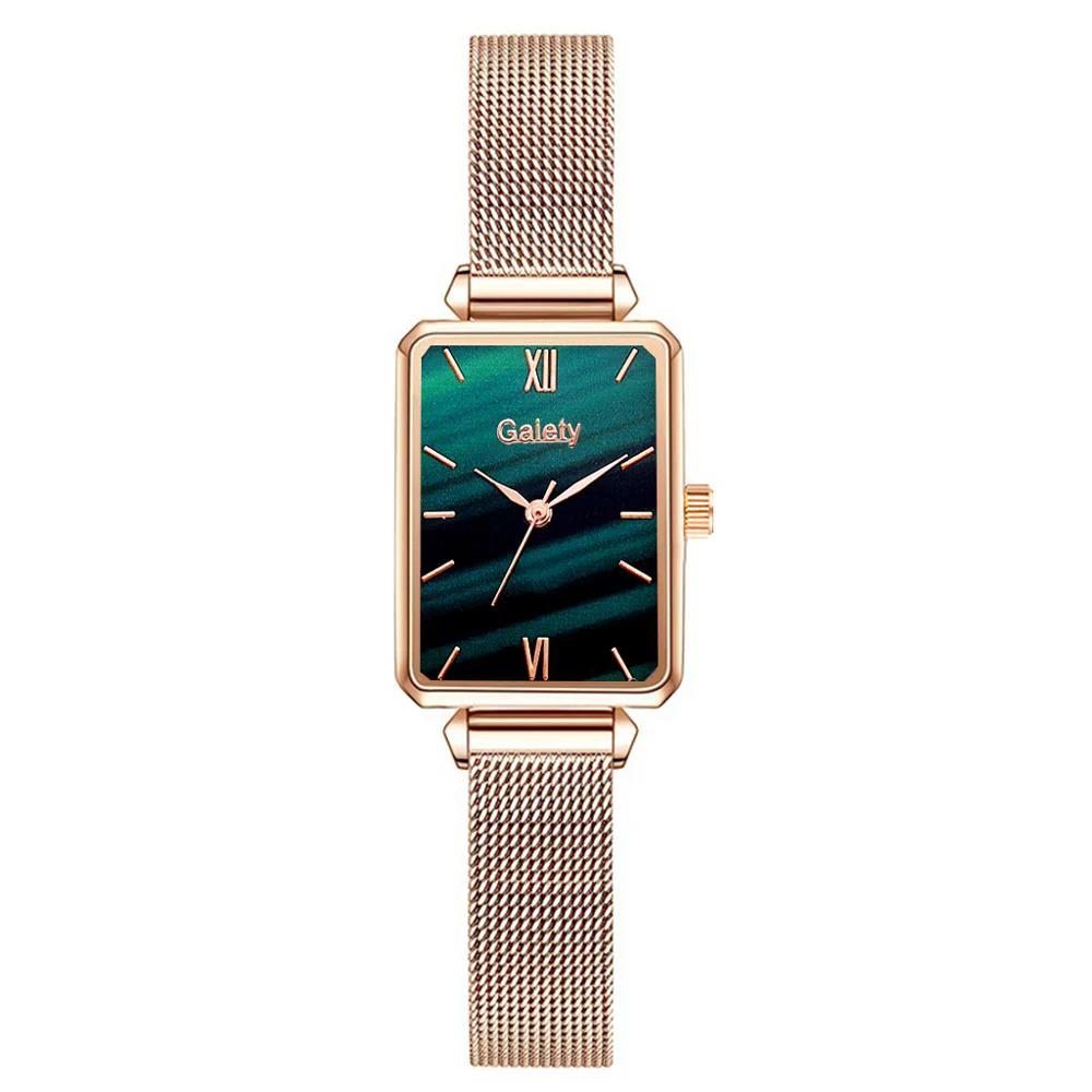 Gaiety Brand Women Watches Fashion Square Ladies Quartz Watch Bracelet Set Green Dial Simple Rose Gold Mesh Luxury Women Watches - Image 17