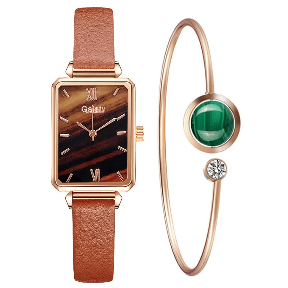 Gaiety Brand Women Watches Fashion Square Ladies Quartz Watch Bracelet Set Green Dial Simple Rose Gold Mesh Luxury Women Watches - Image 18