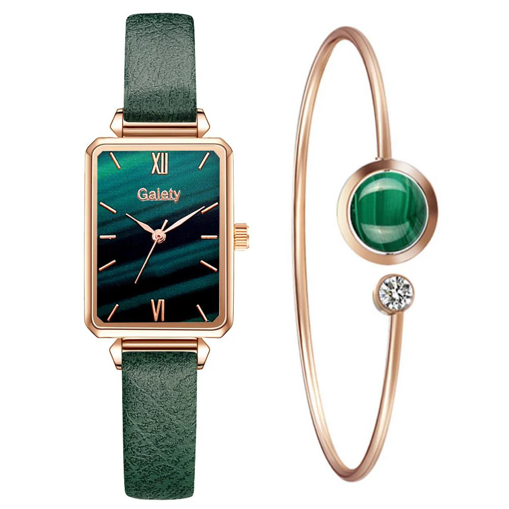 Gaiety Brand Women Watches Fashion Square Ladies Quartz Watch Bracelet Set Green Dial Simple Rose Gold Mesh Luxury Women Watches - Image 19