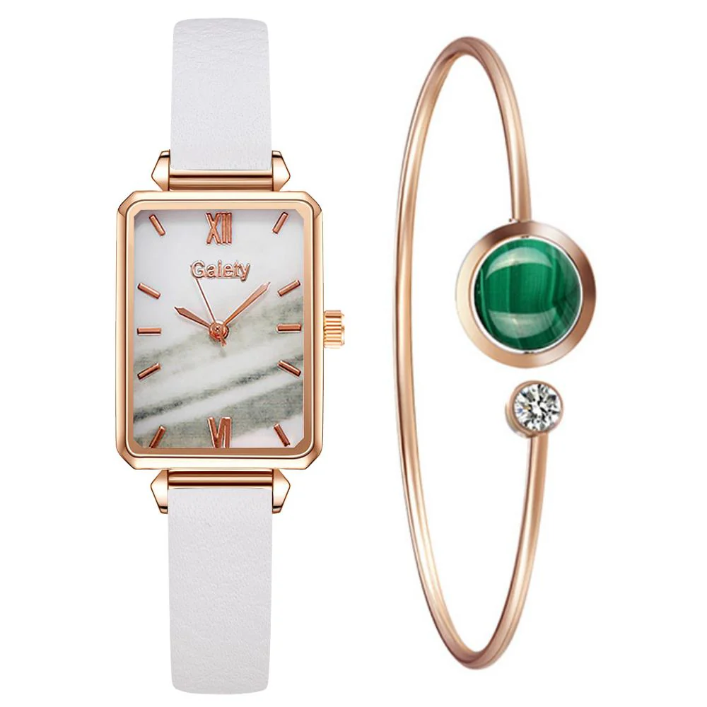 Gaiety Brand Women Watches Fashion Square Ladies Quartz Watch Bracelet Set Green Dial Simple Rose Gold Mesh Luxury Women Watches - Image 2