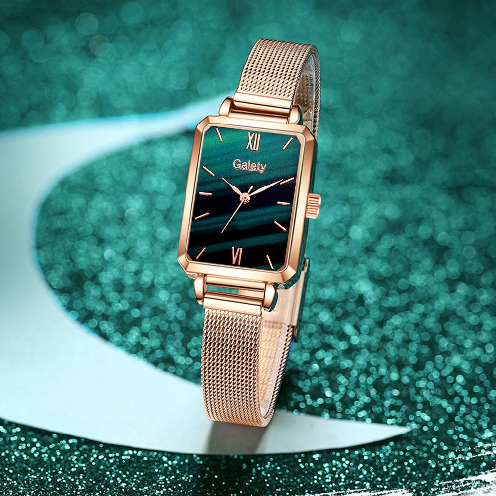 Gaiety Brand Women Watches Fashion Square Ladies Quartz Watch Bracelet Set Green Dial Simple Rose Gold Mesh Luxury Women Watches - Image 27