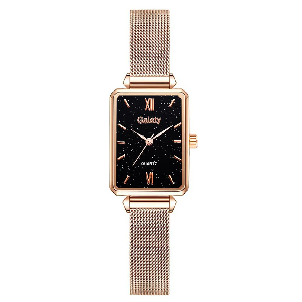 Gaiety Brand Women Watches Fashion Square Ladies Quartz Watch Bracelet Set Green Dial Simple Rose Gold Mesh Luxury Women Watches - Image 3