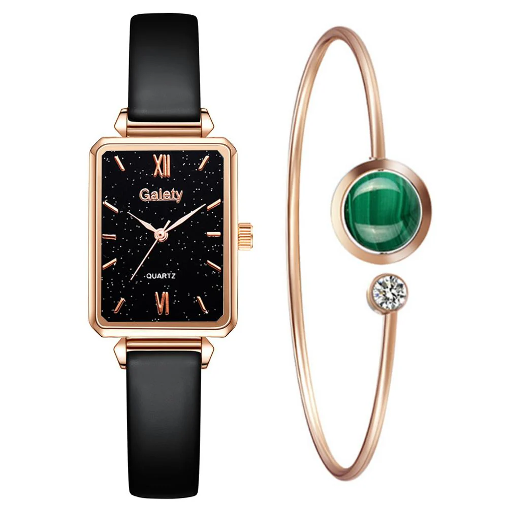 Gaiety Brand Women Watches Fashion Square Ladies Quartz Watch Bracelet Set Green Dial Simple Rose Gold Mesh Luxury Women Watches - Image 7