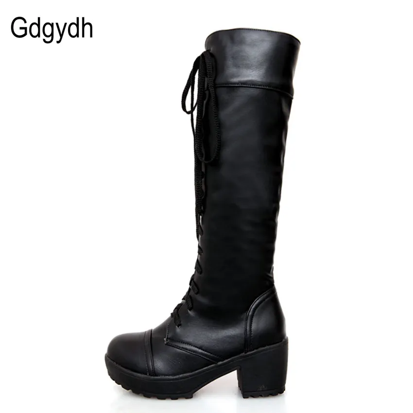 Gdgydh Large Size 43 Lace Up Knee High Boots Women Autumn Soft Leather Fashion White Square Heel Woman Shoes Winter Hot Sale - Image 4