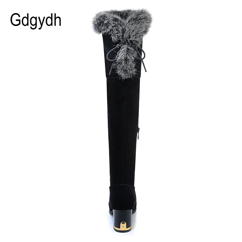Gdgydh Natural Fur Winter Boots Women Knee High Long Boots Square Heel Winter Shoes Woman Waterproof Rubber Sole Plus Size 46 - Image 5