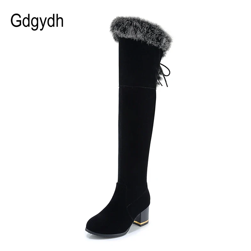 Gdgydh Natural Fur Winter Boots Women Knee High Long Boots Square Heel Winter Shoes Woman Waterproof Rubber Sole Plus Size 46 - Image 7