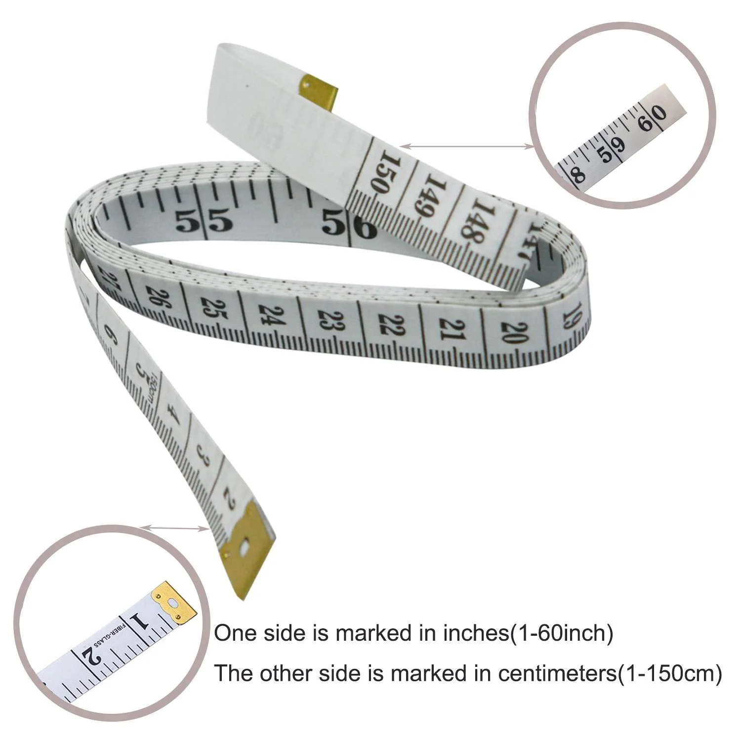 GDMINLO Soft Tape Measure Double Scale Body Sewing Flexible Ruler for Weight Loss Medical Measurement Tailor Craft Vinyl Ruler, Has Centimetre on Reverse Side 60-inch（White） - Image 6