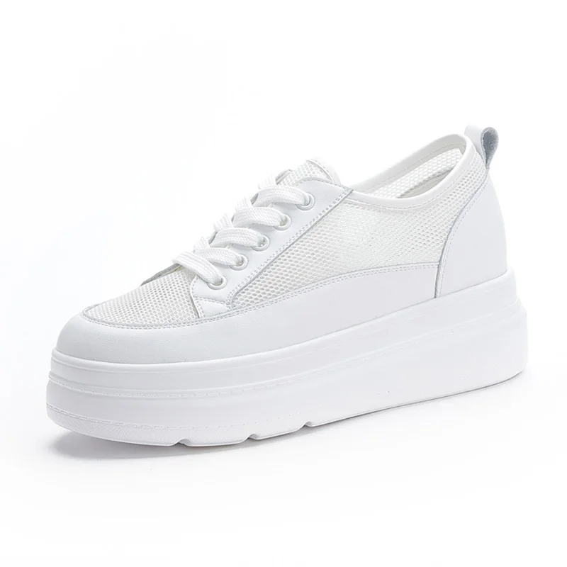 Genuine Leather Shoes Women Sneakers Height Increasing Shoes Casual Woman White Footwear New Spring Summer Thick Sole 5cm A1437 - Image 6