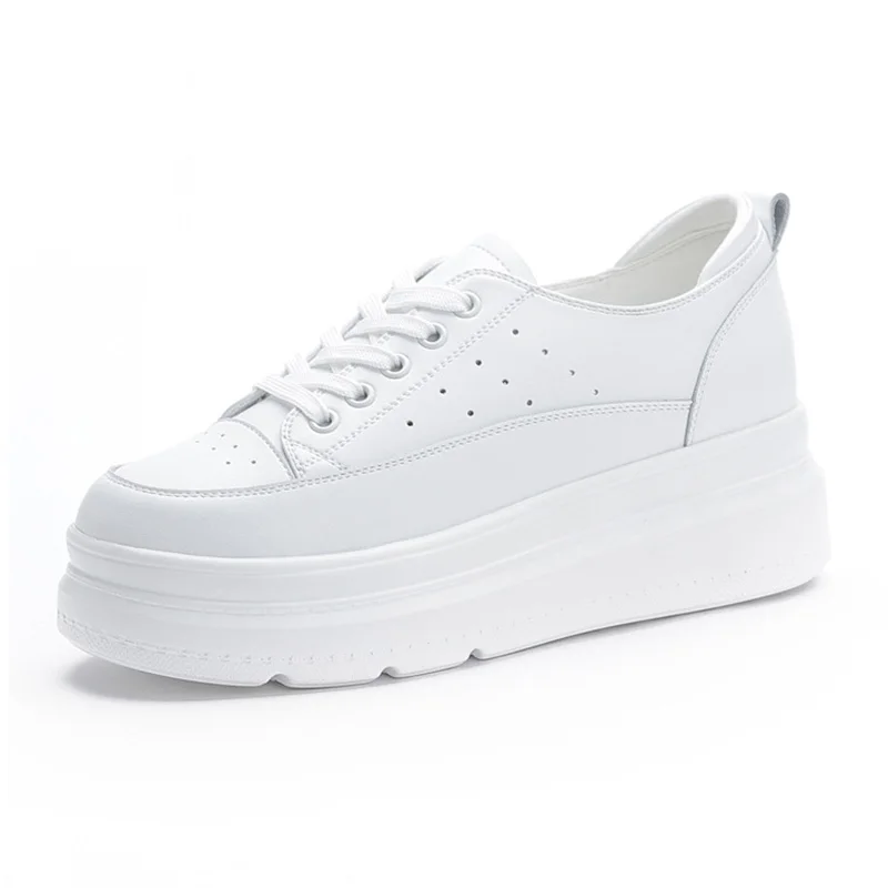 Genuine Leather Shoes Women Sneakers Height Increasing Shoes Casual Woman White Footwear New Spring Summer Thick Sole 5cm A1437 - Image 8