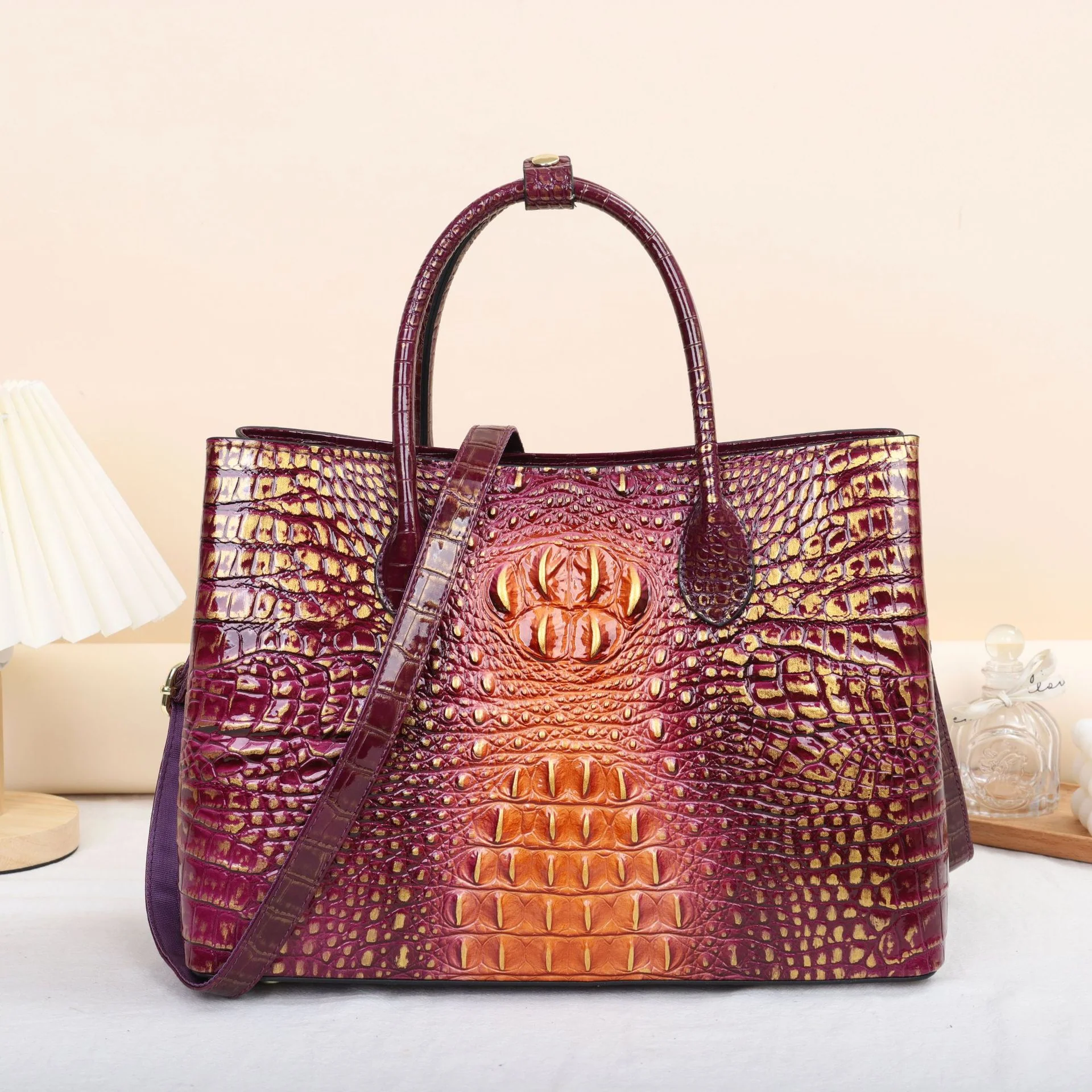 Genuine Leather Women's Handbags 2023 New Large-Capacity Lady Bucket Bag Crocodile Pattern Mom Shoulder Crossbody Bags Fashion - Image 2