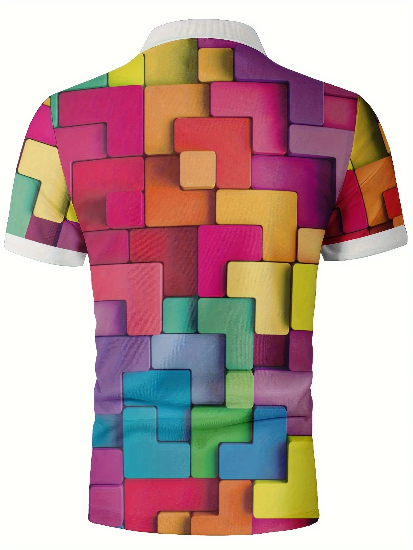 [Geometric 3D Print Polo] Geometric 3D Print Polo Shirt - Men's Casual Shirt for Spring, Summer, and Autumn - Perfect for Golf - Image 2