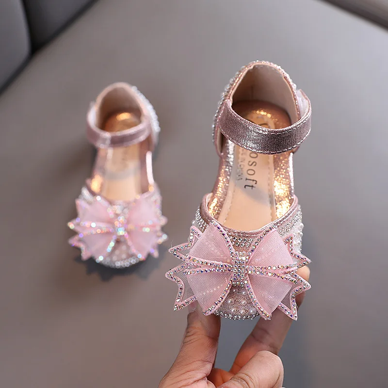 Girl Shoes spring Little Girl Rhinestone Bow Tie Baby Shoes Summer Sandals Children's Princess Shoe Fashion New 2021 E116 - Image 2