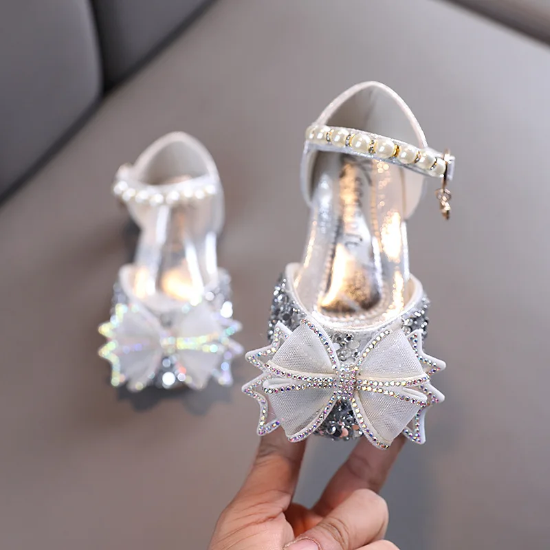 Girl Shoes spring Little Girl Rhinestone Bow Tie Baby Shoes Summer Sandals Children's Princess Shoe Fashion New 2021 E116 - Image 3