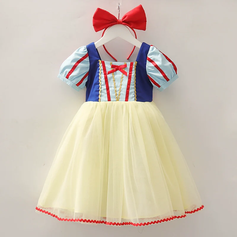 Girl Snow White Dress Summer Kids Short Sleeve Fashionable Princess Dress Girl Tulle Tutu Skirt Birthday Dress