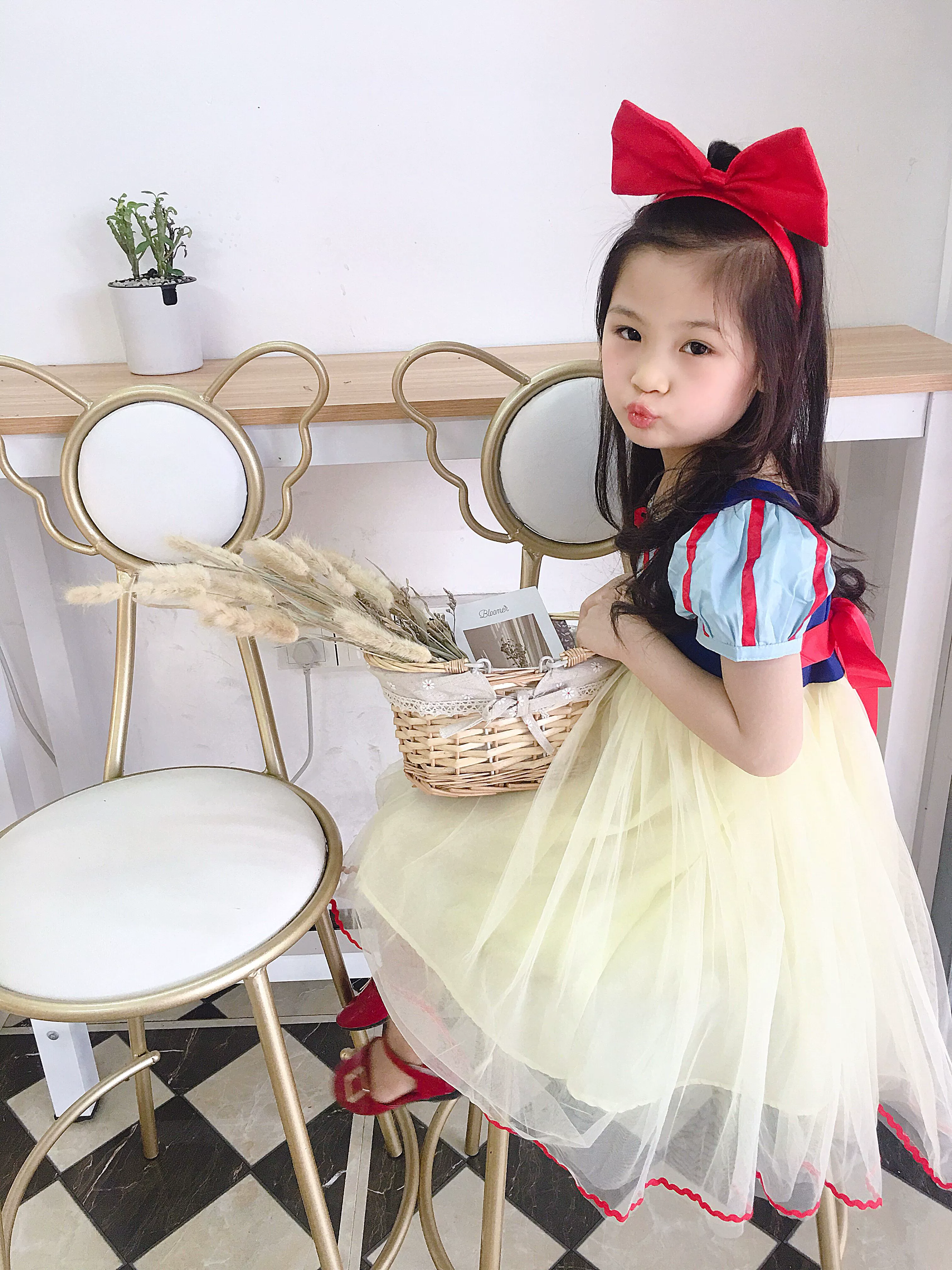 Girl Snow White Dress Summer Kids Short Sleeve Fashionable Princess Dress Girl Tulle Tutu Skirt Birthday Dress - Image 3