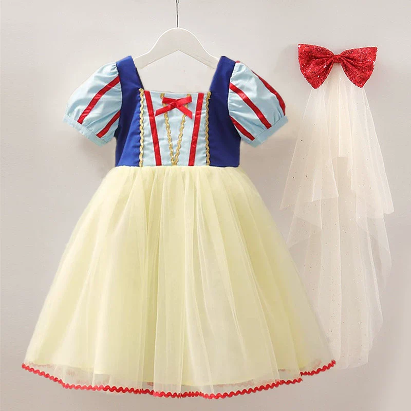 Girl Snow White Dress Summer Kids Short Sleeve Fashionable Princess Dress Girl Tulle Tutu Skirt Birthday Dress - Image 7