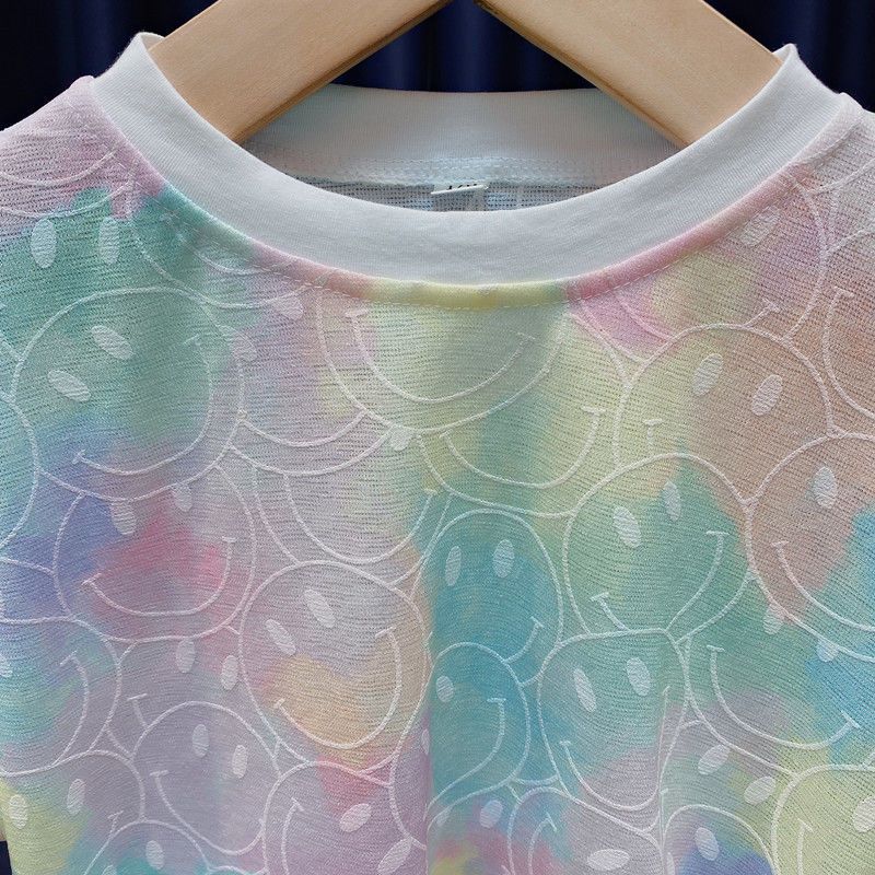 Girls 2023 Summer New Fashion Ice Silk Rainbow Gradient Color Loose 2pcs T-shirts+pants Suits 3-12 Years Kids Tie-dyed Clothing - Image 9