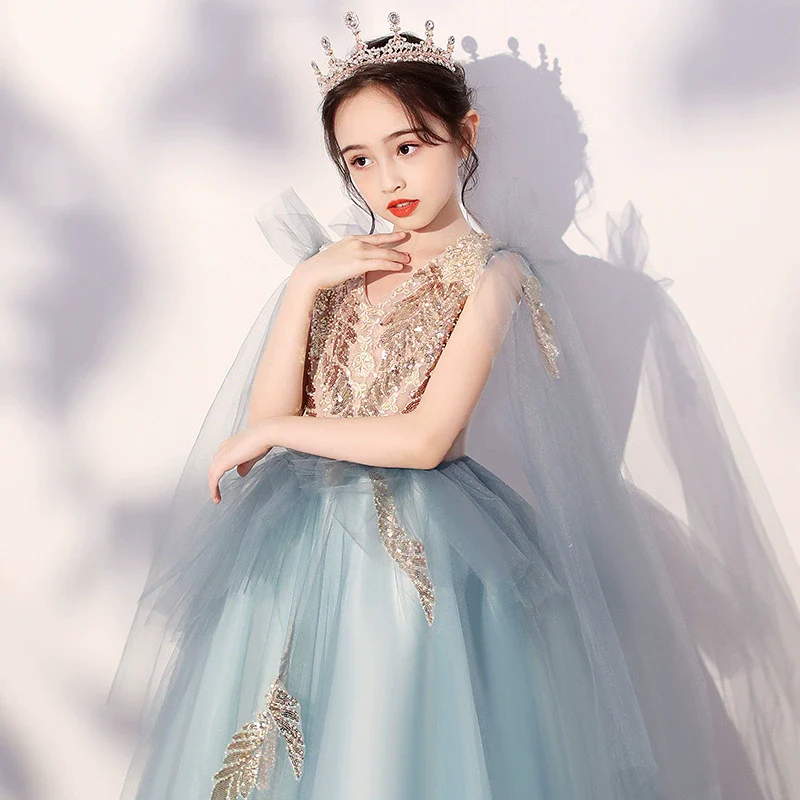 Girls' Dress Princess Dress Tulle Tutu Stylish Children Model Host Catwalk Piano Performance Dresses of Bride Fellow Kids Summer - Image 2