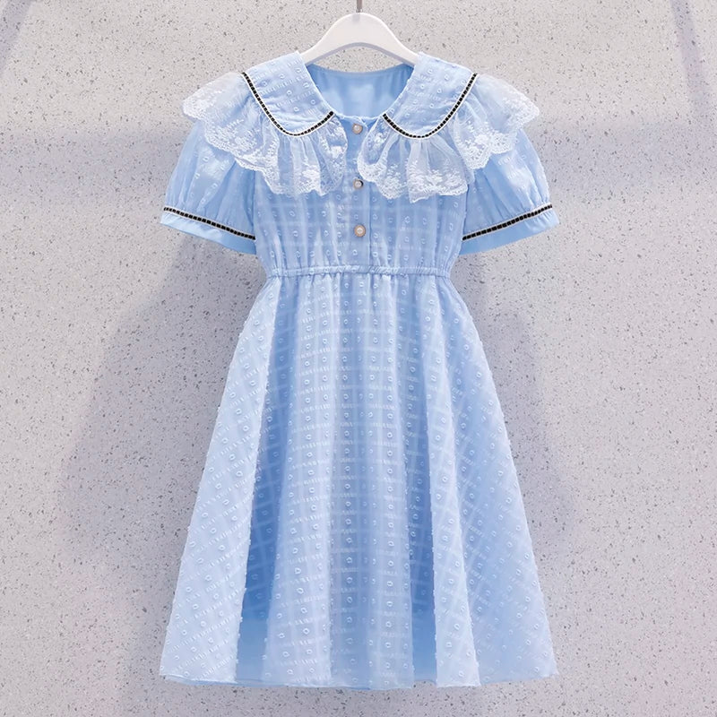 Girls' Dress Summer Dress Stylish Little Girls' Chiffon Princess Dress Summer New Style Children's Youth Puff Sleeve Dress - Image 7