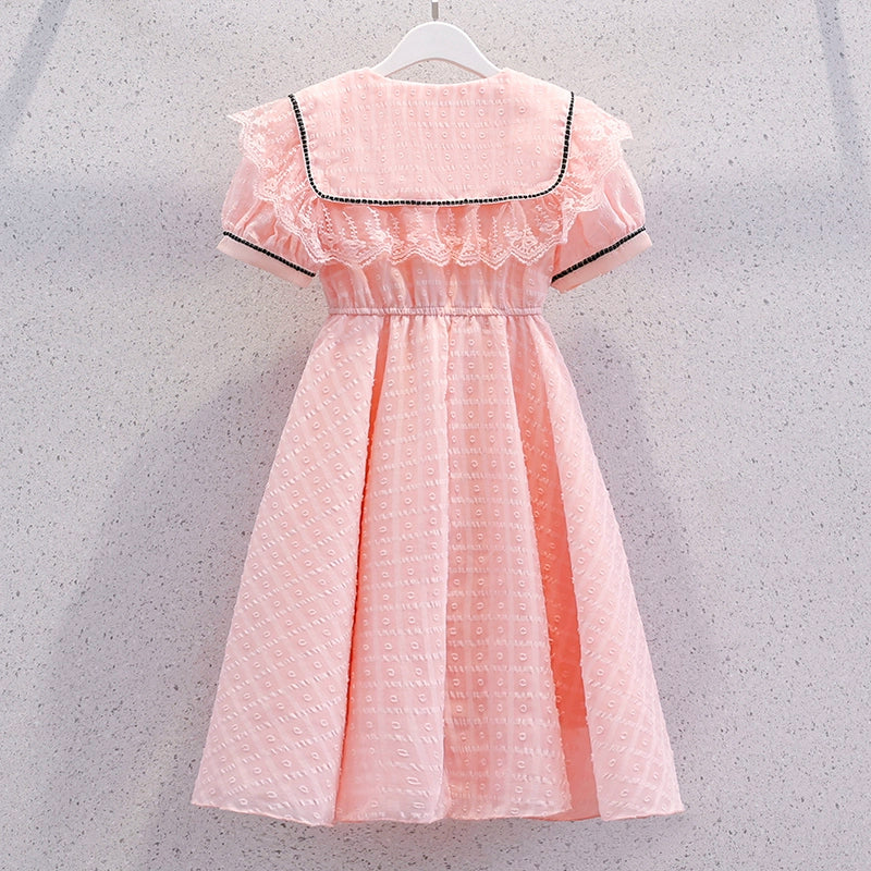 Girls' Dress Summer Dress Stylish Little Girls' Chiffon Princess Dress Summer New Style Children's Youth Puff Sleeve Dress - Image 3