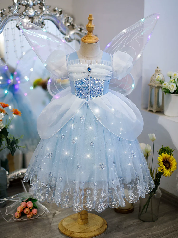 Girls' Halloween Spring and Autumn Classy Luminous Wings Lolita Children's Princess Elsa Dress Birthday Dress Autumn - Image 3