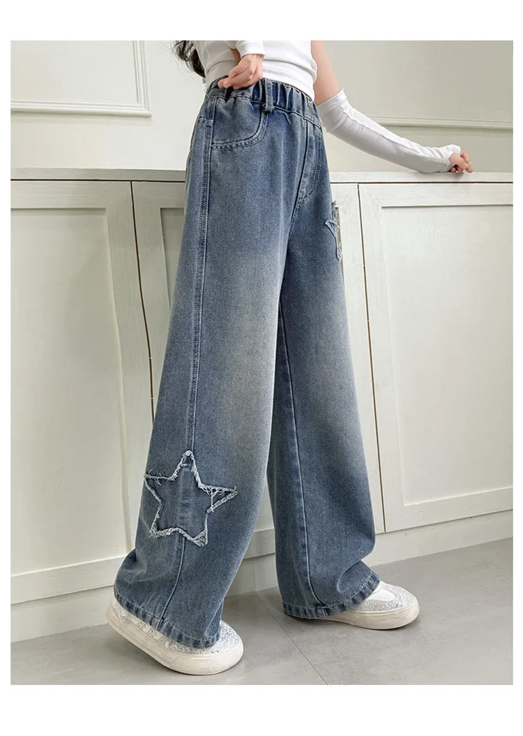 Girls Jeans 2025 Spring Autumn New Fashion Star Pattern Casual Denim Pants School Kids Trendy Teenage Children's Trousers 5-14T - Image 12