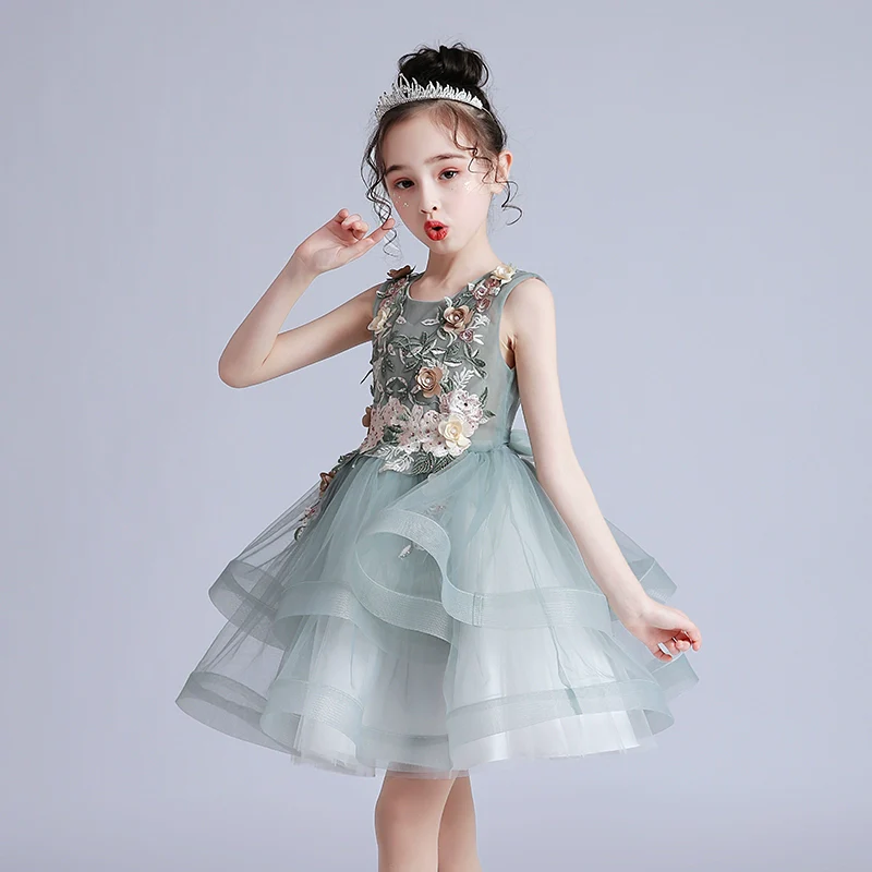Girls' Princess Dress Summer Tulle Tutu Little Girls' Short Skirt Super Fashionable Children's Dress Piano Performance Performance Wear - Image 2