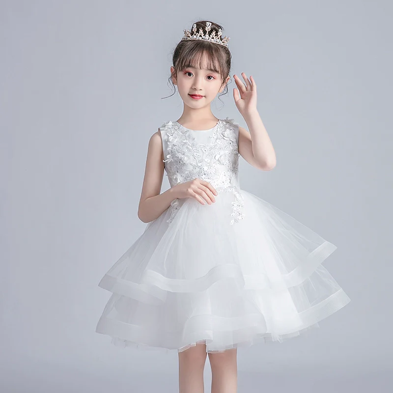 Girls' Princess Dress Summer Tulle Tutu Little Girls' Short Skirt Super Fashionable Children's Dress Piano Performance Performance Wear - Image 3