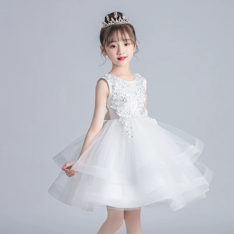 Girls' Princess Dress Summer Tulle Tutu Little Girls' Short Skirt Super Fashionable Children's Dress Piano Performance Performance Wear - Image 5