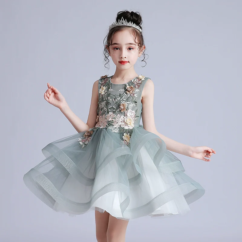 Girls' Princess Dress Summer Tulle Tutu Little Girls' Short Skirt Super Fashionable Children's Dress Piano Performance Performance Wear - Image 7