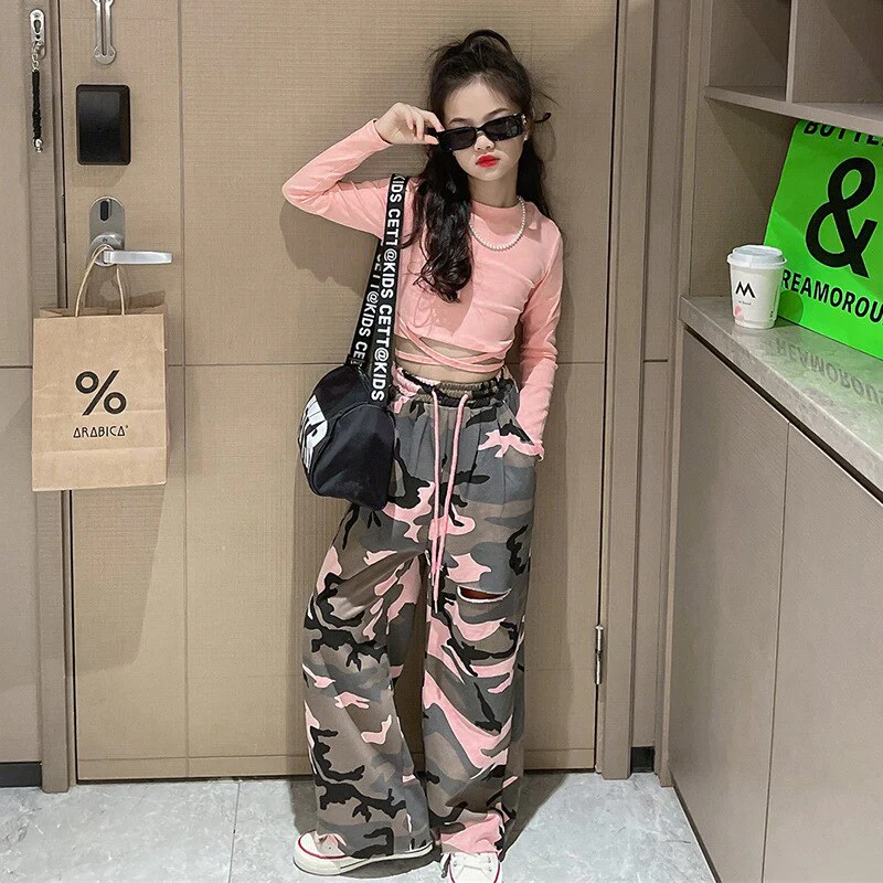 Girls Set Slim Tops Ripped Camouflage Pants Dance Two Piece Autumn Teenager Kids Sportswear 12 13 14 Years Children's Clothing - Image 10