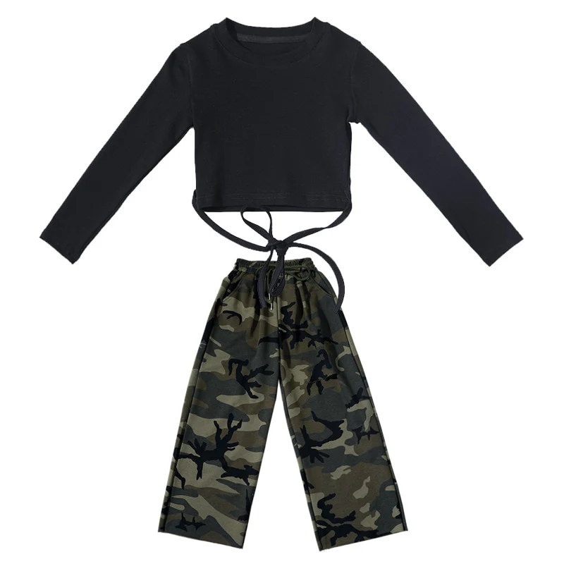 Girls Set Slim Tops Ripped Camouflage Pants Dance Two Piece Autumn Teenager Kids Sportswear 12 13 14 Years Children's Clothing - Image 11
