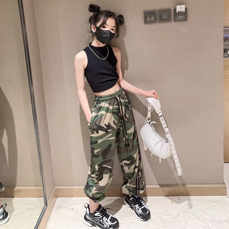 Girls Set Slim Tops Ripped Camouflage Pants Dance Two Piece Autumn Teenager Kids Sportswear 12 13 14 Years Children's Clothing - Image 5