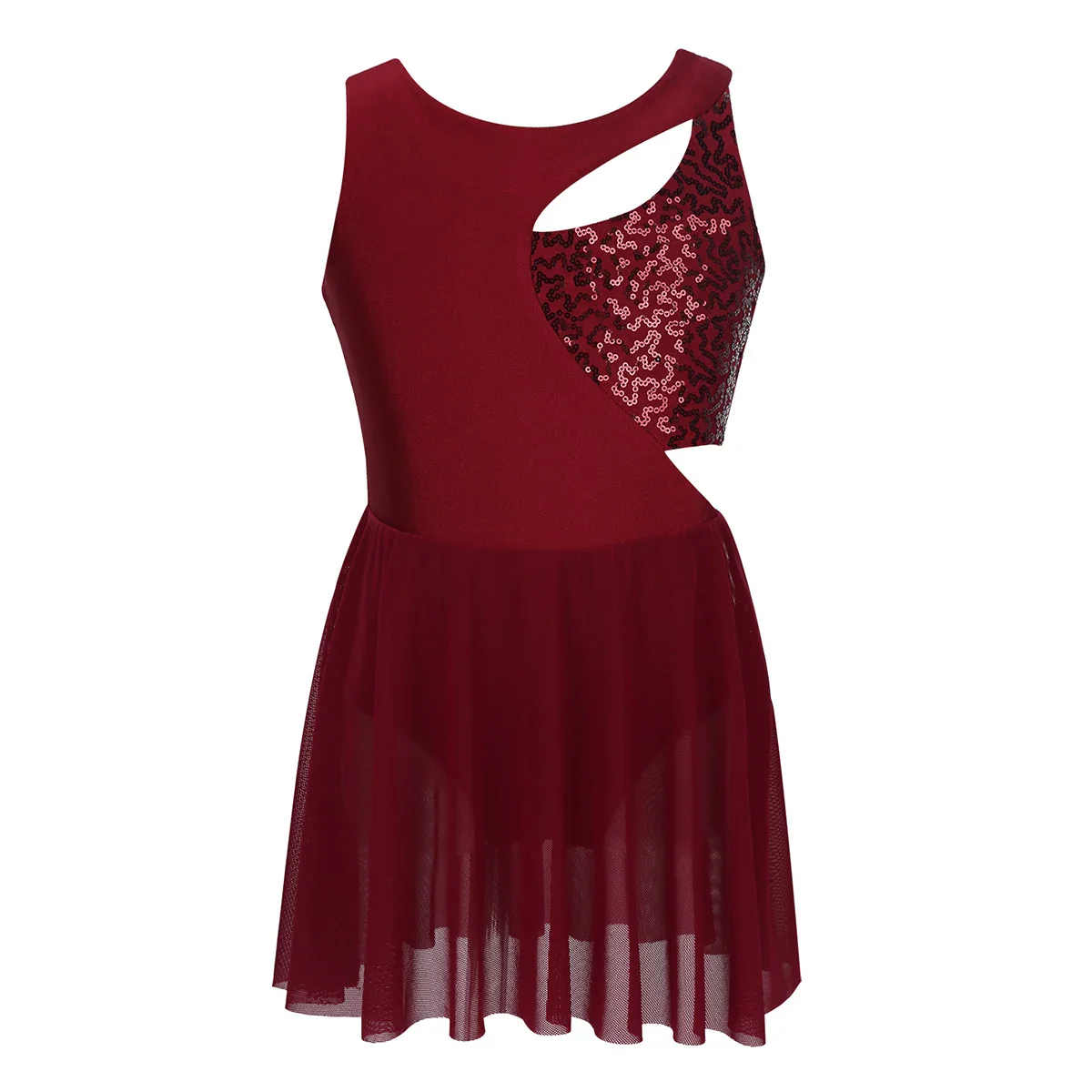 Girls Shiny Rhinestone Jazz Ballet Dance Dress Decorated Collar Sequins Mesh Tassel Hem Dance Leotards Dance Performance Dress - Image 11