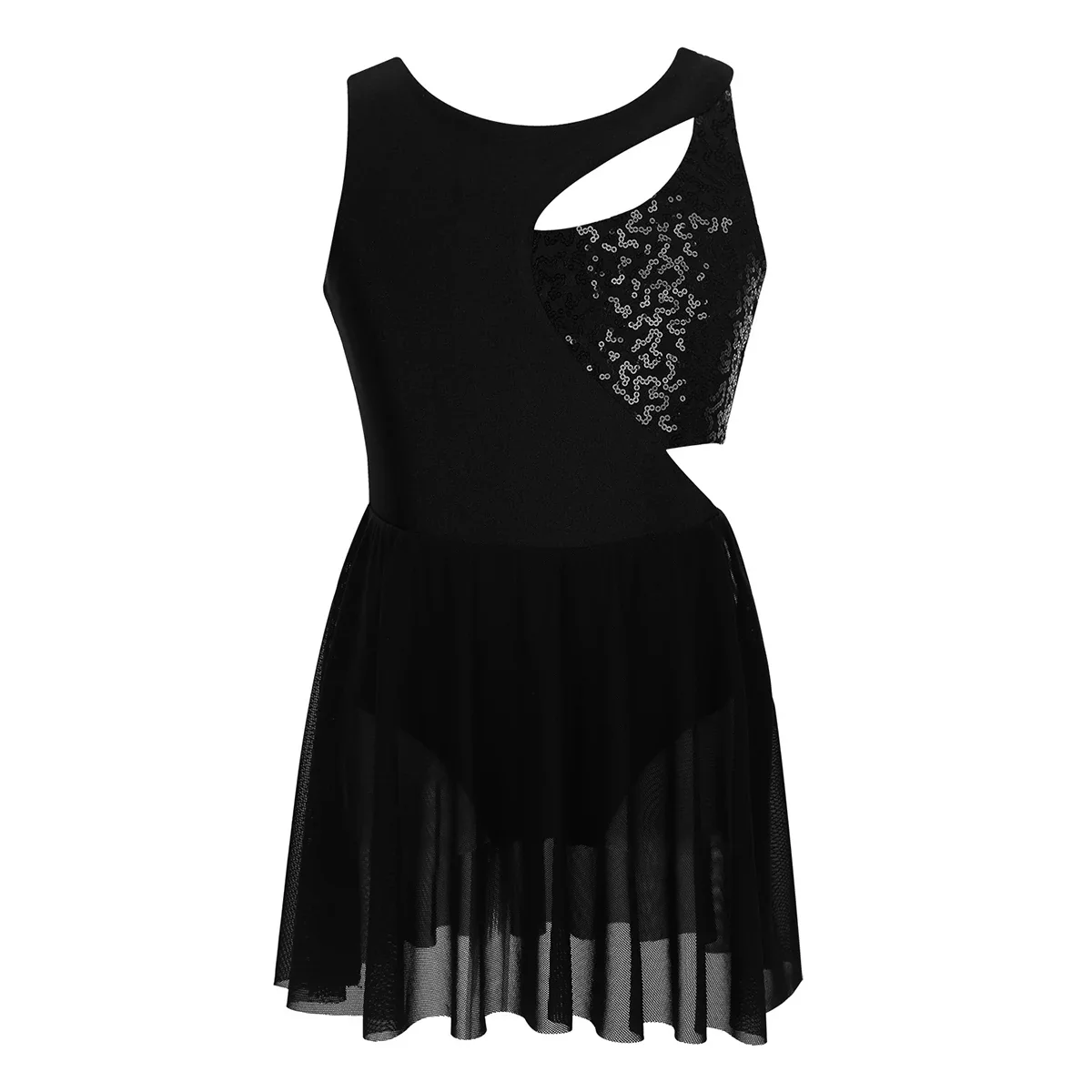 Girls Shiny Rhinestone Jazz Ballet Dance Dress Decorated Collar Sequins Mesh Tassel Hem Dance Leotards Dance Performance Dress - Image 12