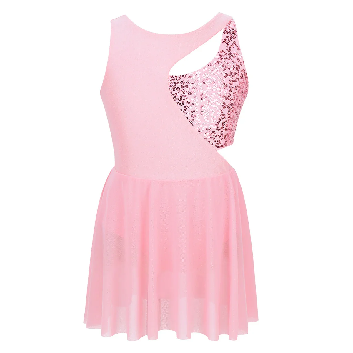 Girls Shiny Rhinestone Jazz Ballet Dance Dress Decorated Collar Sequins Mesh Tassel Hem Dance Leotards Dance Performance Dress - Image 14