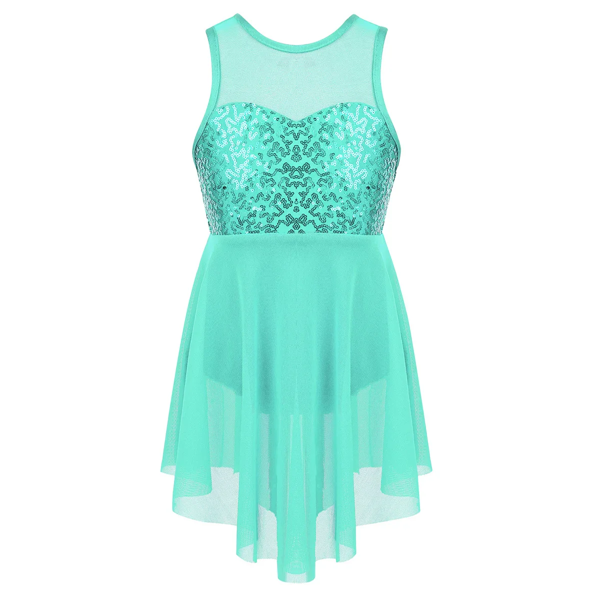Girls Shiny Rhinestone Jazz Ballet Dance Dress Decorated Collar Sequins Mesh Tassel Hem Dance Leotards Dance Performance Dress - Image 15