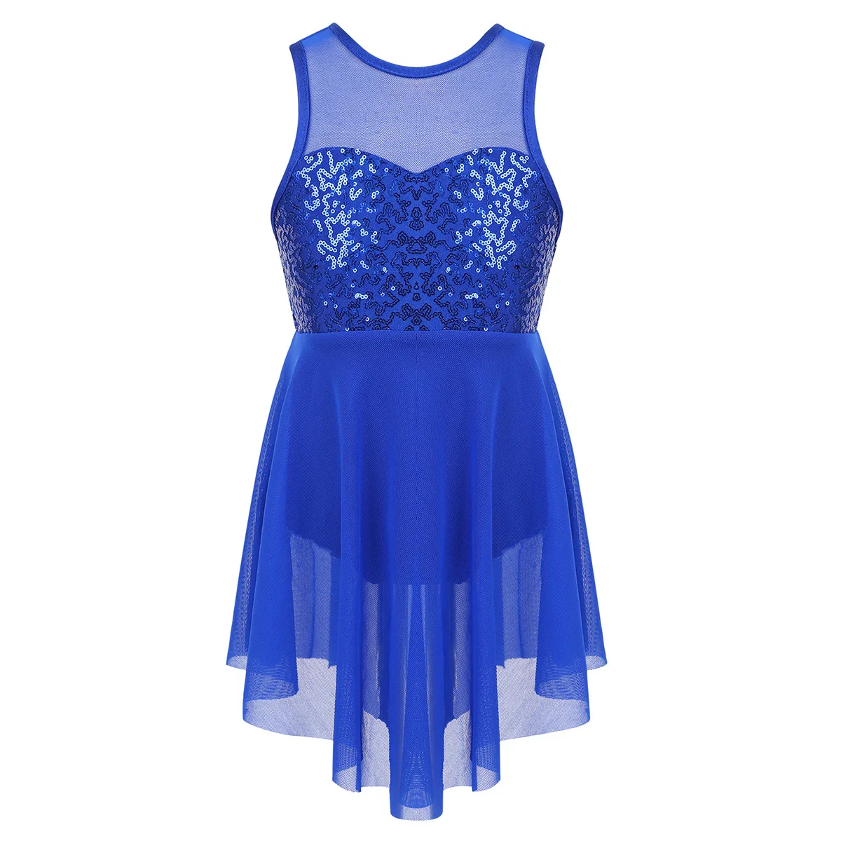 Girls Shiny Rhinestone Jazz Ballet Dance Dress Decorated Collar Sequins Mesh Tassel Hem Dance Leotards Dance Performance Dress - Image 16